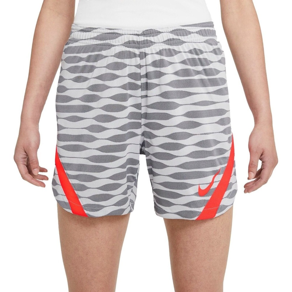 Nike Dri-FIT Womens Soccer Shorts Grey White‎ Wavy Pattern Orange DH8130-011 L